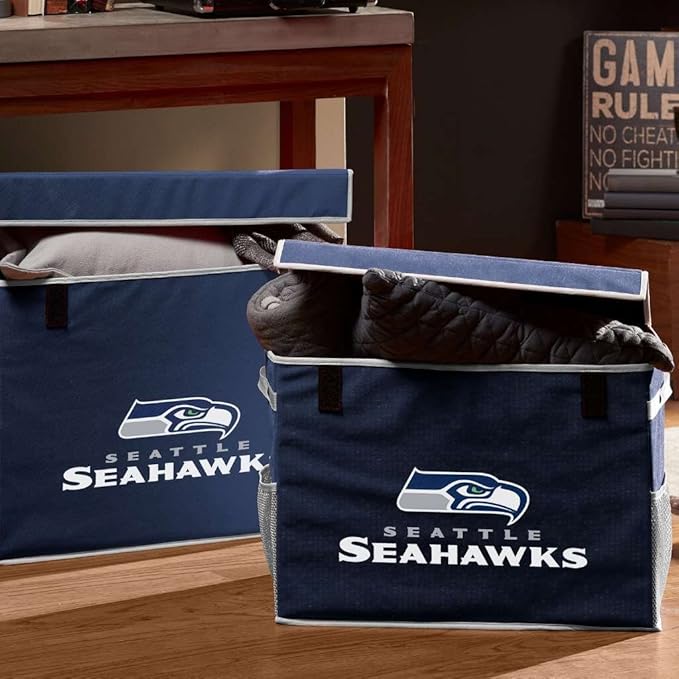 Franklin Sports NFL Storage Footlocker Bins - Large Folding Organizer Containers - NFL Team Office, Bedroom + Living Room Décor - Large + Small Bins