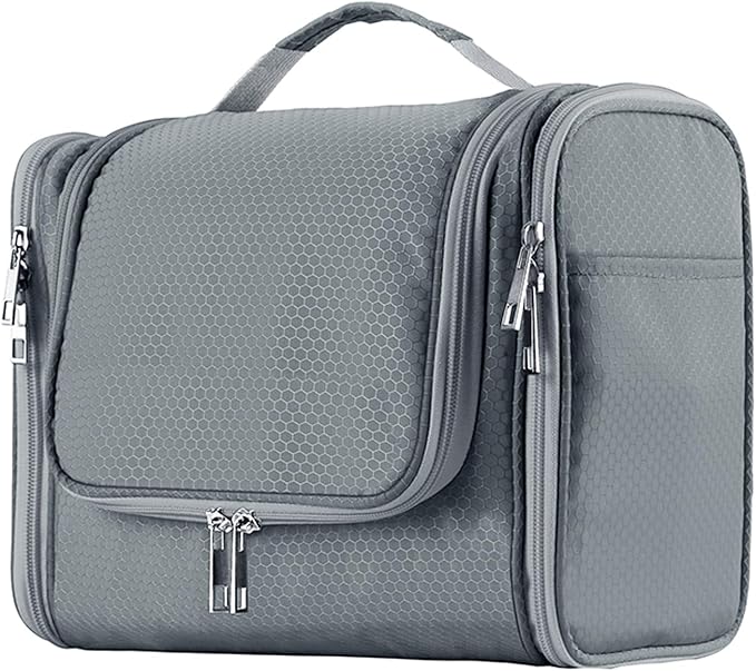 Buruis Large Capacity Toiletry Bag for Women and Men, Hanging Toiletry Organizer Cosmetics Makeup Bag, Water-resistant Dopp Kit Shaving Bags for Full Sized Toiletries, Travel Essentials (Gray)