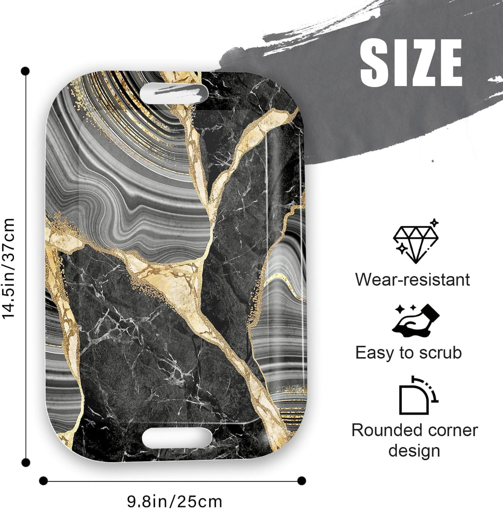 Serving Trays with Handles, 14.5 x 9.8 inch Rectangular Plastic Tray for Restaurant, Kitchen, Abstract Background Black Marble