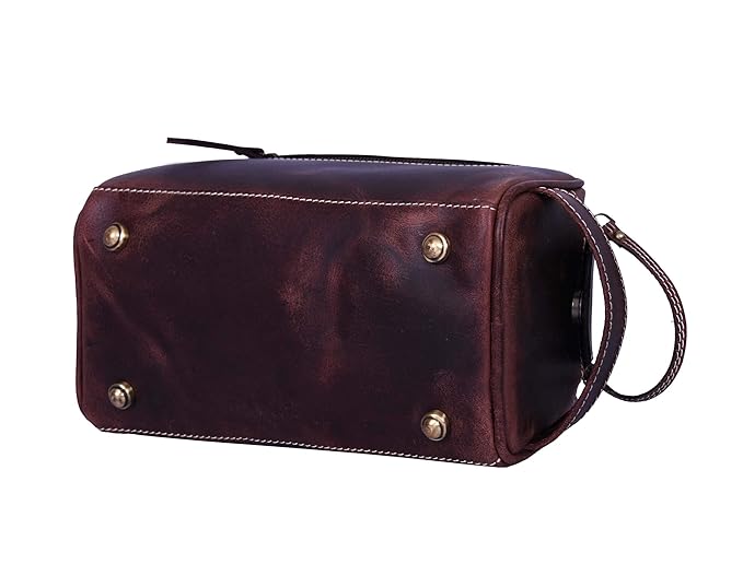 10" Premium Leather Toiletry Travel Pouch With Waterproof Lining | King-Size Handcrafted Vintage Dopp - Kit By Aaron Leather Goods (Dark Brown)