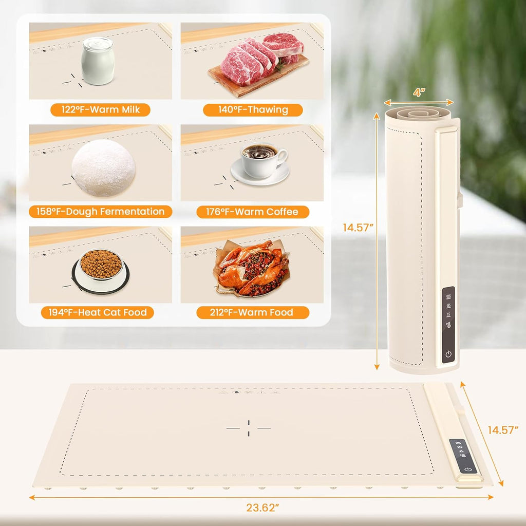 Upgrade Warming Mat for Food with Adjustable Temperature-Portable Electric Warming Tray,Roll Up Silicone Food Warmer for Parties with 3 Temperature Settings,Versatile Food Warmers for Parties Buffet