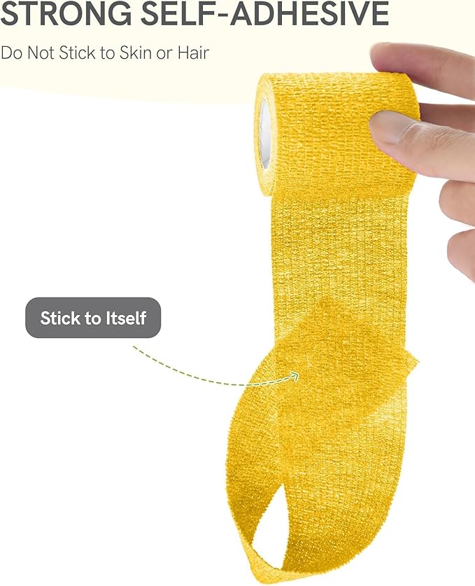 FriCARE Self Adhesive Bandage Wrap, Medical Tape in First Aid Kit, Cohesive Bandages for Wounds Sport Vet, FSA/HSA Eligible, 2 Inches X 5 Yards 6 Rolls, Yellow