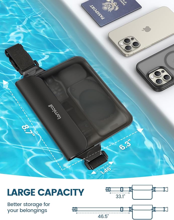 Lamicall Waterproof Fanny Pack, Cruise Essentials 2025 - [Elastic Waist Strap] Dry Bag Pouch, Travel, Boat, Paddle, Kayak, Beach, Swimming Accessories, 8.7” for iPhone 16 15 14 13 Pro Max, Galaxy