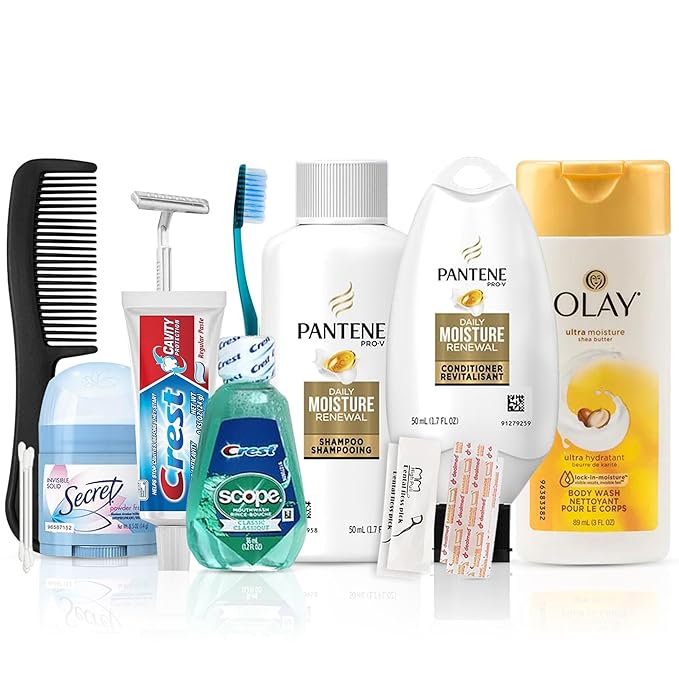 Trektote Travel Toiletry Kit For Women – 15 Piece Set of Travel Size Toiletries, TSA Compliant, Includes Pantene Shampoo And Conditioner, Olay Body Wash, Reusable Toiletry Bag & More