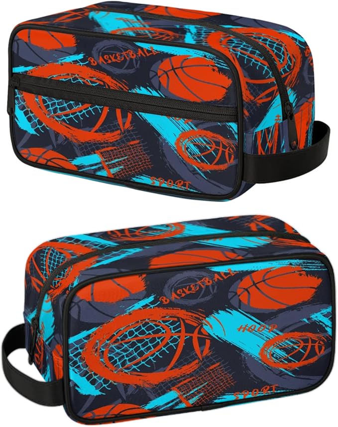 Basketball Boys Toiletry Bag for Kids Dopp Kit Waterproof Hanging Wash Bag Cosmetic Bag Medicine Bag for Travel Sports Shower Essential