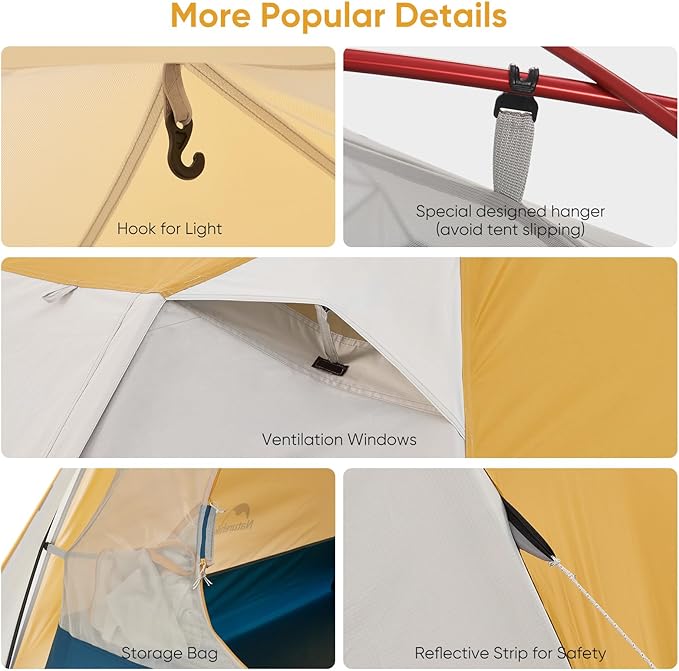 Naturehike Camping Tent, 2/3 Person Double Layer, Instant Easy Setup, Waterproof PU2000mm, 54 MPH Wind Resistance, UPF 50+, Outdoor Tent for Camping, Festivals, Backyard, Sleepovers