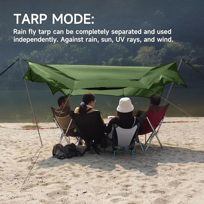 SkyNest 11ft Hammock with Net and Rain Fly Tarp, 4 in 1 Camping Hammock Tent, Ultralight Portable Double-Layer Hammock with Ridge Rope for Camping, Hiking and Backpacking