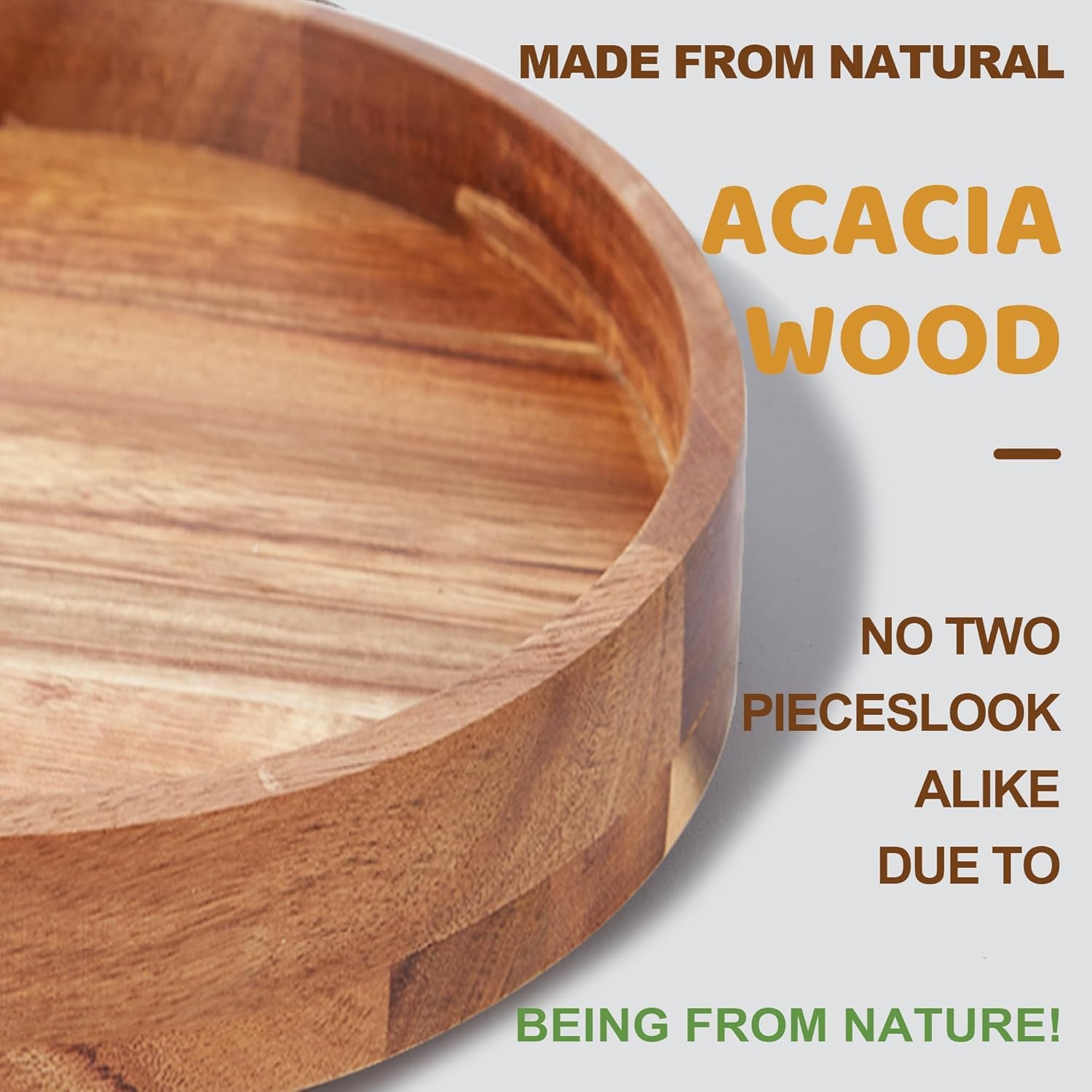 12 Inch Acacia Wood Lazy Susan Organizer for Cabinet, Lazy Susan Turntable for Countertop Table Pantry, Kitchen Turntable Storege Container