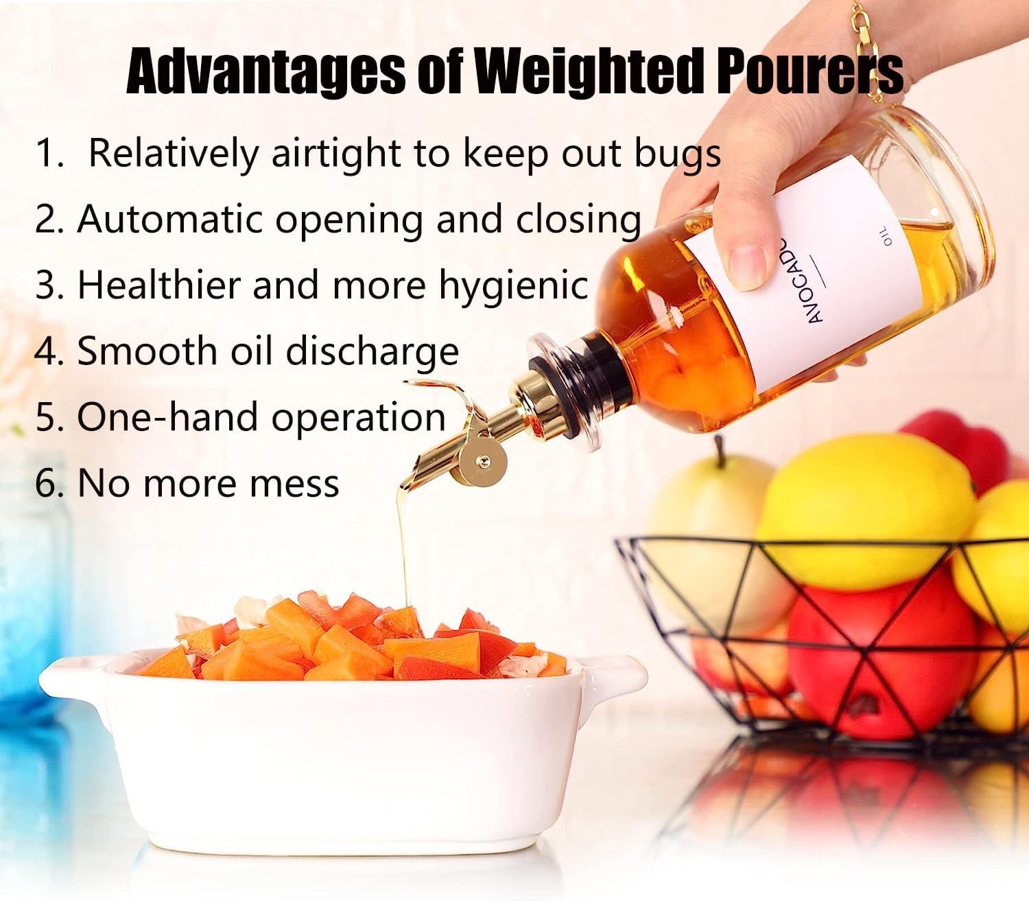 Pafusen 2 Pack Weighted Liquor Pour Spout, Auto Flip Olive Oil Dispenser Spout, Pour Spout for Liquor Bottles, Olive Oil Spout, Bottle Pourers for Alcohol Wine Syrup Home Bar Accessories Rose Gold