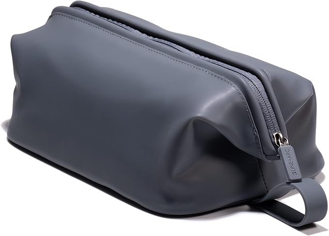 LINE+ARC Easy-to-Clean Silicone Dopp Kit (As Seen in Glamour and GQ) Extra-Wide Opening Anti-Stain (Smoke, 3.5L) Toiletry Bag Travel Set Makeup Organizer Cosmetics Case Fabric Simple Hang Loop