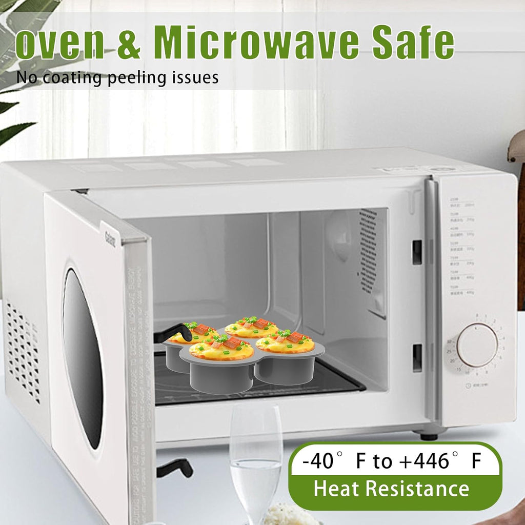 Silicone Egg Bite Molds- 4 Cups Air Fryer Egg Mold, Silicone Egg Molds Ideal For Muffins, Cakes, Pies, Breads (2 Pcs Red + Gray)