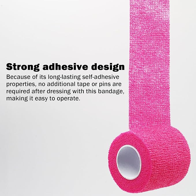 Bandages First Aid Tape Cohesive Bandage First Aid Bandages Cohesive Wrap Adhesive Bandage Self Adherent Cohesive Wrap Bandages Colorful Bandages (Bright Pink, 2-Inch)