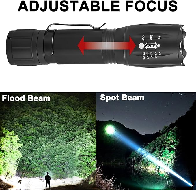 LED Flashlight, Bright 2500 Lumens Tactical Flashlight, 5 Modes Zoomable Beam, Waterproof & Durable for Camping, Outdoor, Home Emergency （2 Pack）
