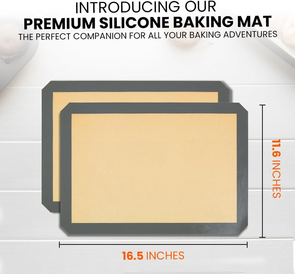 Silicone Baking Mat - 2 Pack Reusable Silicone Baking Sheet Liner for Oven - Half Sheet Nonstick Mat 16.5"x11.6" for Bread, Dough, Macaron, Cookie Cooking Liners for Kitchen Counter Bakery Supplies