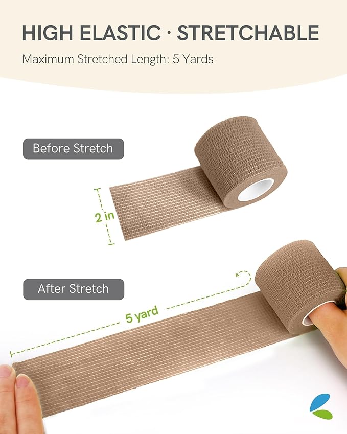 FriCARE Self Adhesive Bandage Wrap, Medical Tape in First Aid Kit, Cohesive Bandages for Wounds Sport Vet, FSA/HSA Eligible, 2 Inches X 5 Yards 6 Rolls, Walnut Brown