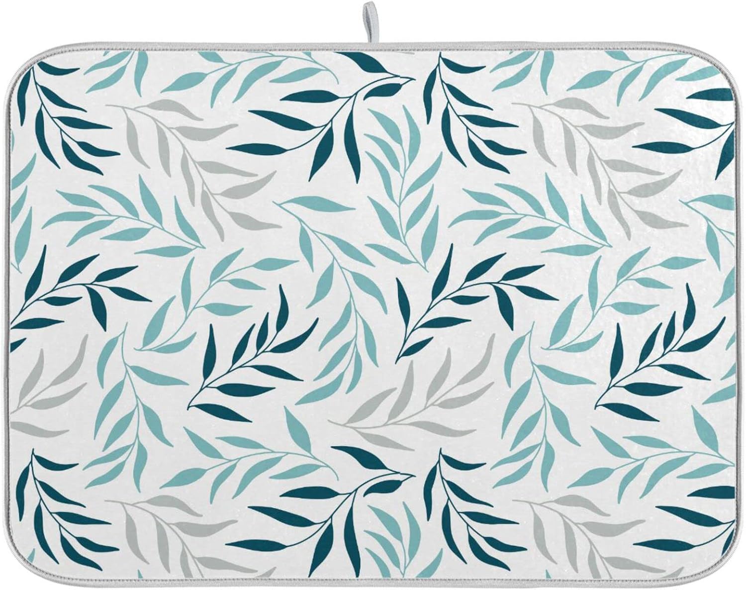 Blue Grey Olive Leaves Dish Drying Mat for Kitchen Counter Absorbent Microfiber Drying Pad, Medium 16x18 in, Reversible Drainer Mats