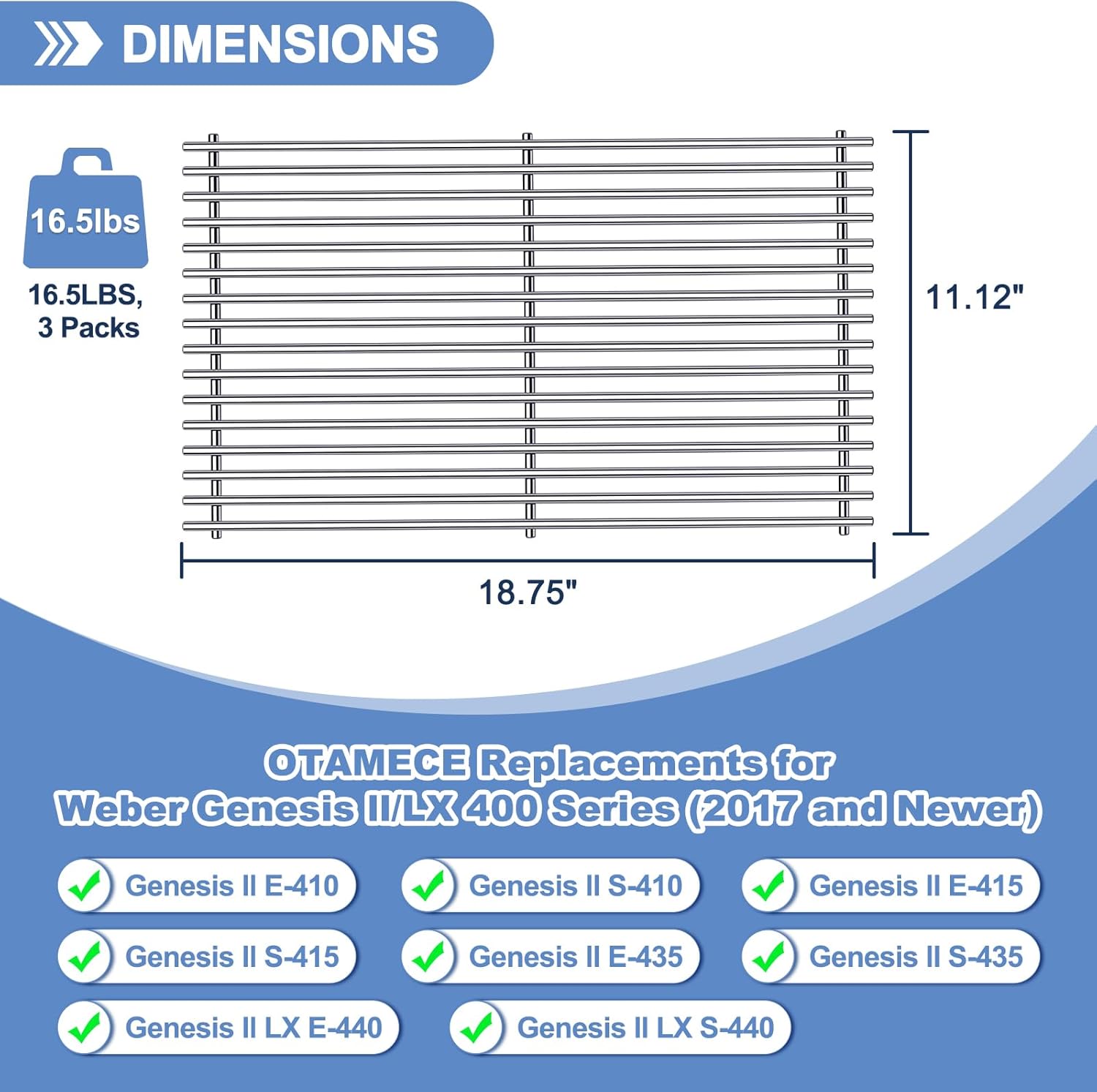 66097 Grill Grates with Grill 66041 66796 Flavorizer Bars Heat Deflectors for Weber Genesis II Grill Parts, E-410, S-410, Genesis II LX E-440, S-440,Porcelain Heat Plate Deflectors