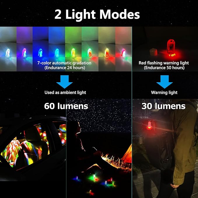 USB Mini LED Lantern, 2 Pack Waterproof EDC Keychain LED Flashlight for Camping, Type-C Rechargeable Battery Small Stick Lamp Puck Dog Collar Torch Light (7-Color Gradient+Red)