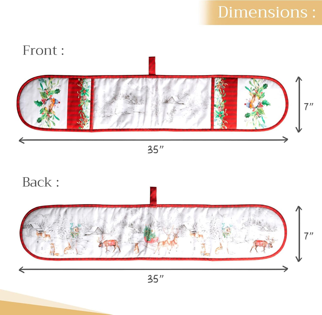 Maison d' Hermine Double Oven Mitts 100% Cotton 7"x35" Double Oven Mitt Heat Resistant BBQ Cooking Gloves with Loop, Baking, Grilling, Home, Kitchen, Handling Hot Pans (Christmas Tradition)