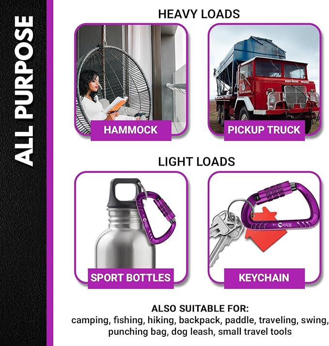 12kN (2697 lbs) Heavy Duty, Locking, Auto Locking, Wiregate Carabiner Clips, for Securing Pets, Outdoor, Camping, Hiking, Hammock, Dog Leash Harness, Keychains