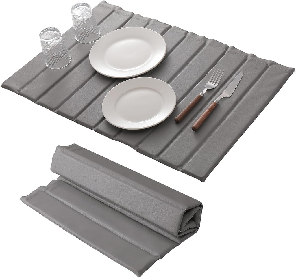 Stone Dish Drying Mat with PU Leather Surface for Kitchen Counter, Water-Absorbent Collapsible Roll up, Quick Dry, Non-Slip for Cups Dishes Bottles,Removable and washable(Medium Gray, 23.6”x15.4”)