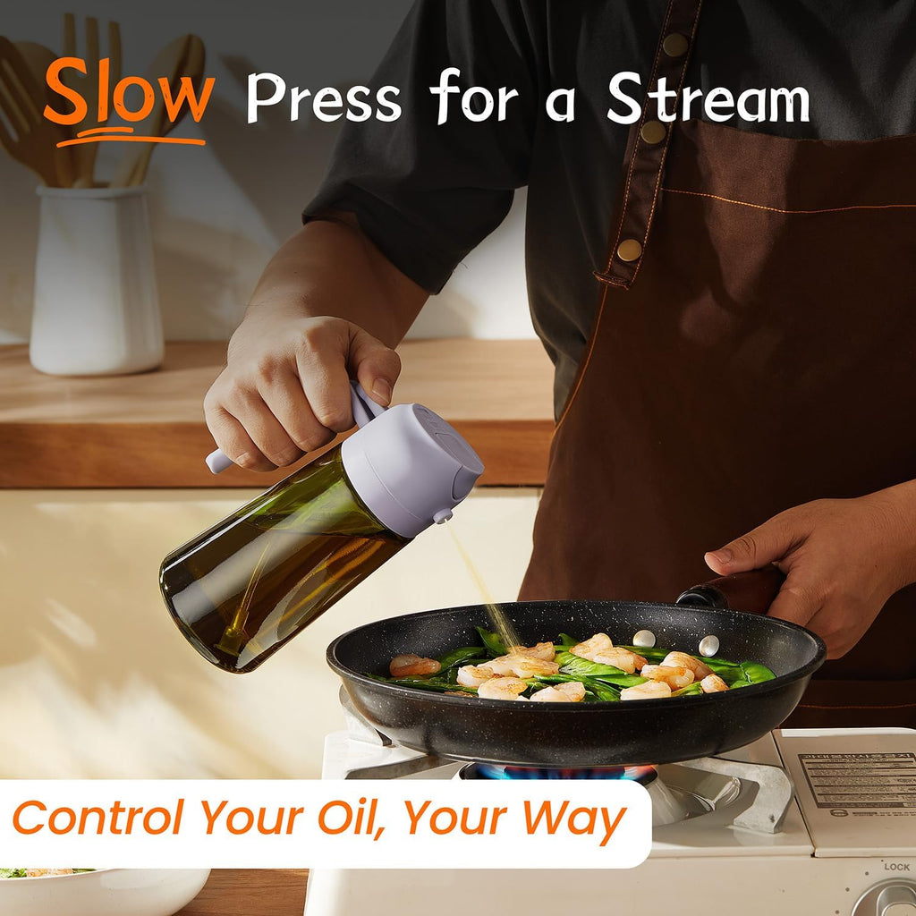 TrendPlain - Original 16oz/470ml Olive Oil Dispenser Bottle for Kitchen Gadgets and Air Fryer Accessories - Olive Oil Sprayer for Cooking w/Stickers - Lilac