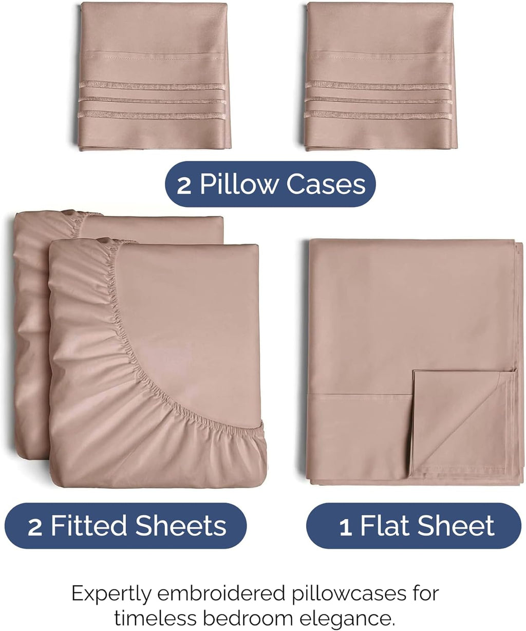 Split King Size 5 Piece Sheet Set - Comfy Breathable & Cooling Bed Sheets Set - Hotel Luxury Bedding for Women, Men, Kids, Teens, Boys & Girls - Deep Pockets, Soft and Wrinkle Free - Oeko-Tex - Mauve