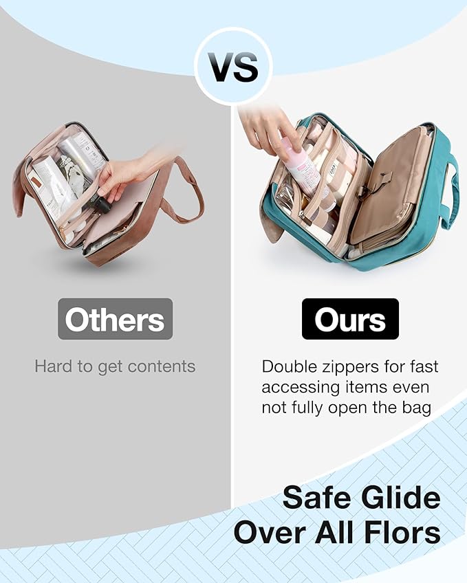 BAGSMART Toiletry Bag Hanging Travel Makeup Organizer with TSA Approved Transparent Cosmetic Bag Makeup Bag for Full Sized Toiletries, Large-Blue