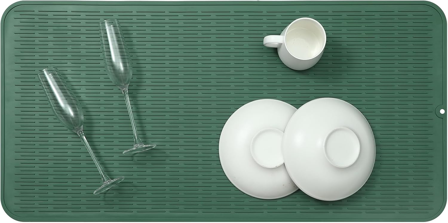 Silicone Dish Drying Mat for Multiple Usage,Easy clean,Eco-friendly,Heat-resistant Silicone Mat for Kitchen Counter or Sink,Refrigerator or Drawer Liner Green 5XL 36inches x 18inches