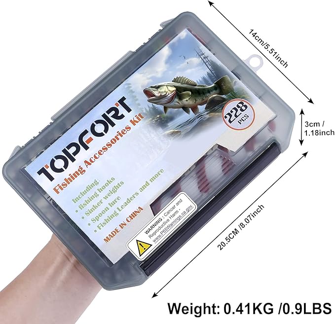 TOPFORT 187/343pcs Fishing Accessories Kit, Organized Fishing Tackle Box with Tackle Included, Fishing Hooks, Fishing Weights Sinkers, Fishing Gear and Equipment, Fishing Gift for Men