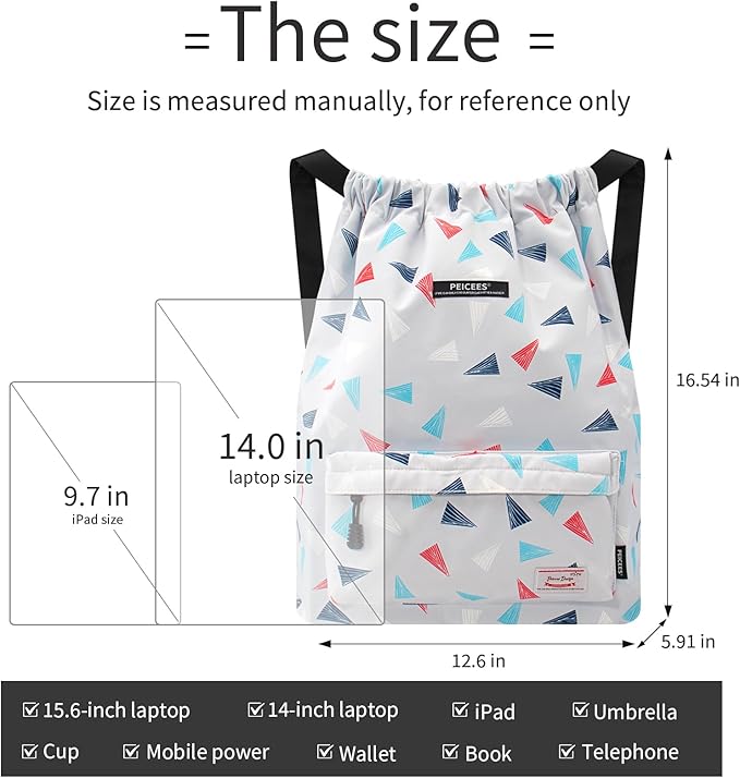 Peicees Waterproof Drawstring Sport Bag Lightweight Sackpack Backpack for Men and Women