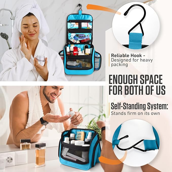 VENTURE 4TH Hanging Travel Toiletry Bag for Women & Men - Travel Organizer with Expandable Compartments & Removable Clear Pouch for Toiletries (Light Blue)