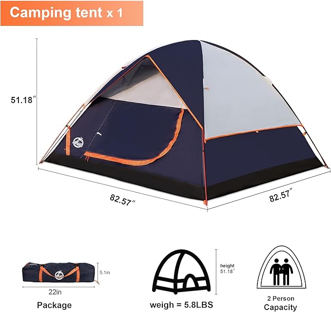9-Piece Camping Tent Kit - 1 Dome Tent (2 or 3 Person), 2 Sleeping Bags, 2 Air Mattresses, 2 Single Camping Hammocks, 2 Blankets