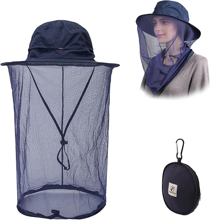 Flammi Mosquito Net Hat Safari Hat UPF 50+ Sun Protection Boonie Hats for Men with Neck Flap Fishing Hiking Hat for Men/Women