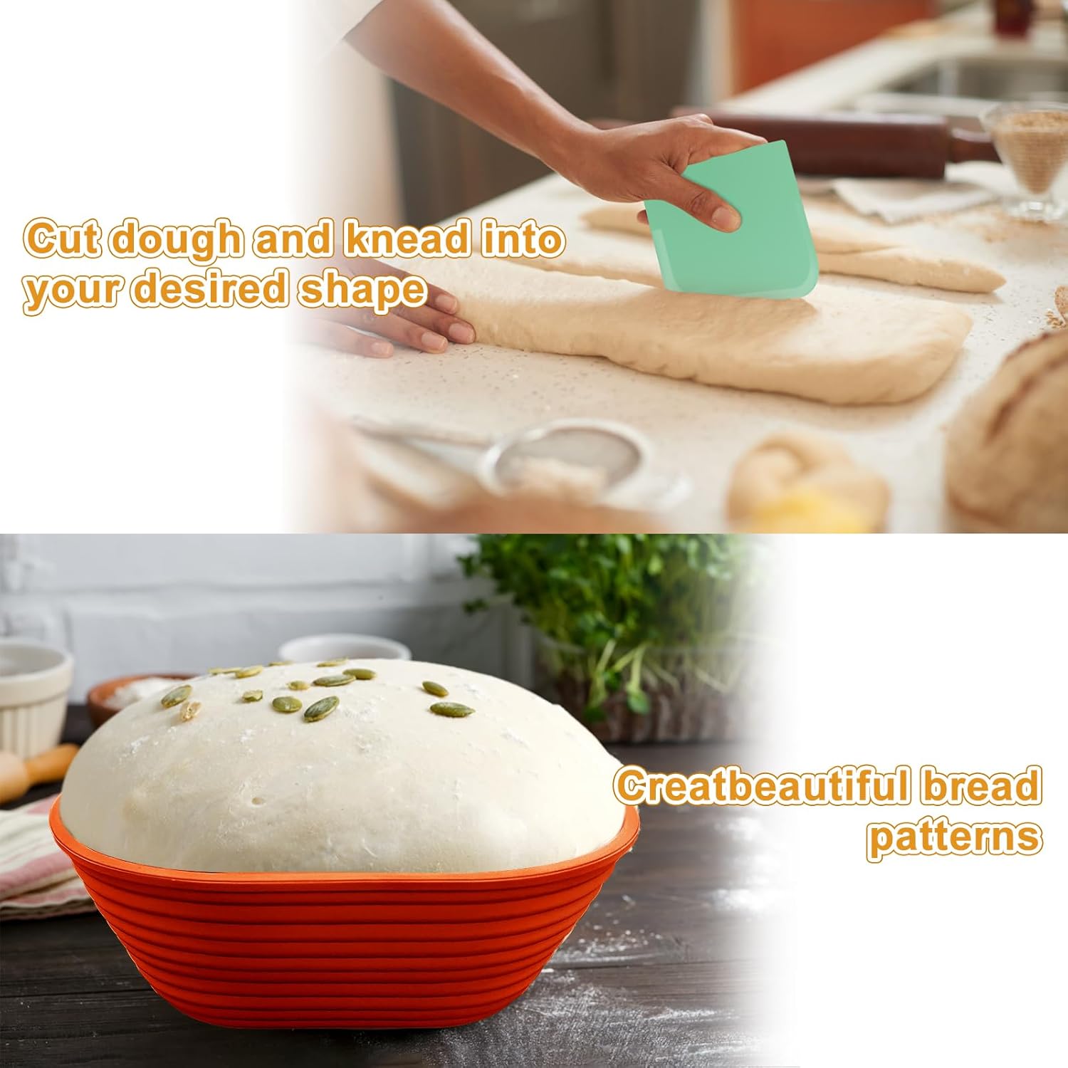 Silicone Banneton, Sourdough Bread Baskets (Set of 6, 6.5 Inch), Oval Proofing Bread Bowls with Starter Kit, Bread Making Baking Supplies