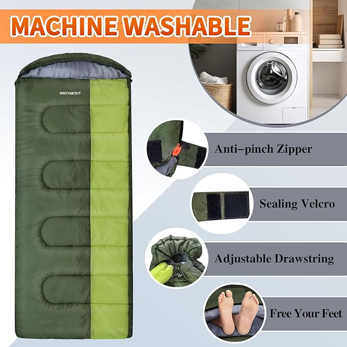 XL 10 Degree Sleeping Bags Waterproof for Adults 350GSM Machine Washable with Compression Sack for 3-4 Season Camping Outdoor