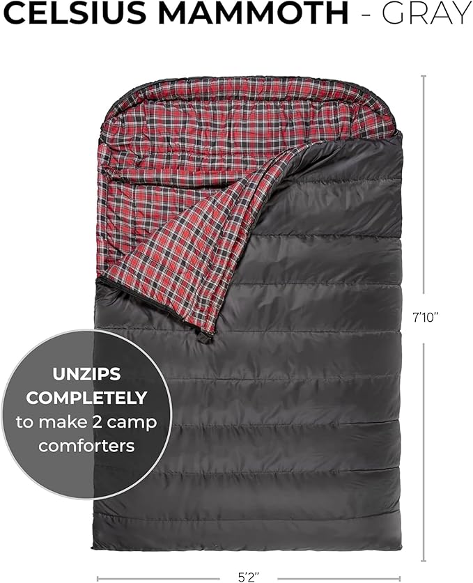 Teton Mammoth Queen Size Double Sleeping Bag- A Warm Bag The Whole Family can Enjoy – Great for Camping, Hunting and Base Camp. Compression Sack Included