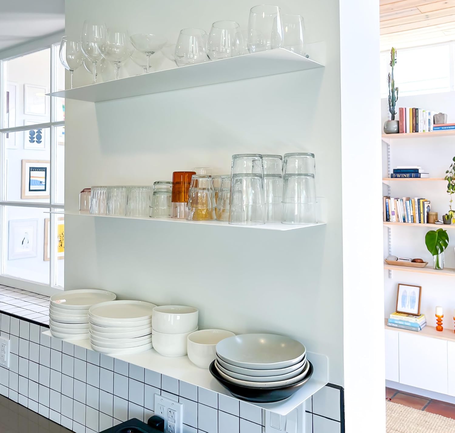 DIY CARTEL Linear Floating Shelf - Forged Raw Blackened Steel - Industrial Heavy Duty Metal Wall Mounted Modern Rustic Shelf - Made in The USA (30-inch x 8-inch White)