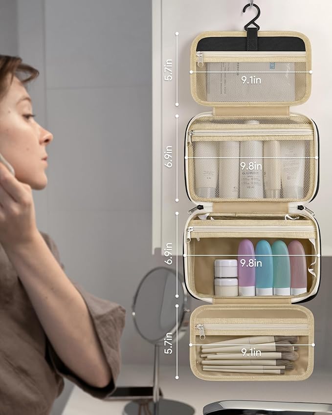 Toiletry bag for women with travel size containers set, hanging toiletry bag for full Size toiletries, Skincare, Shampoo, Makeup Cosmetic Bag Travel Organizer, Water-resistant toiletry bag