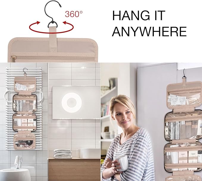 BAGSMART Large Toiletry Bag Travel Bag with Hanging Hook, Water-resistant Makeup Cosmetic Bag Travel Organizer for Accessories, Shampoo, Full Sized Container, Toiletries