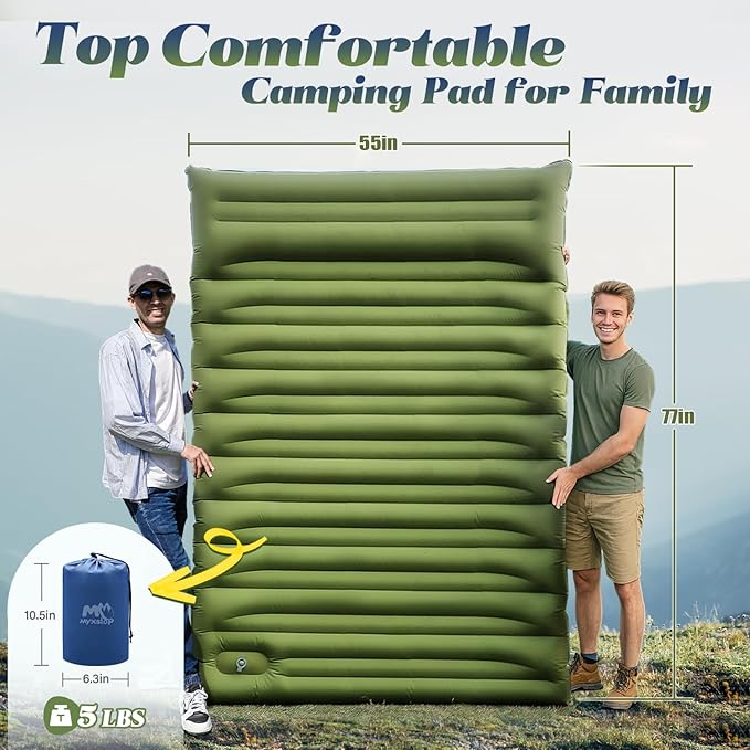 Double Sleeping Pad for Camping, 6" Extra-Thick 2 Person Camping Sleeping Pad with Pillow Built-in Foot Pump, Inflatable Sleeping Mat for Backpacking, Tent, Hiking Essentials Gear