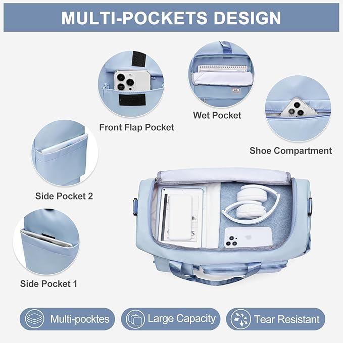 Small Gym Bag for Women, Travel Duffle Bag Carry On Weekender Bag with Shoe Compartment