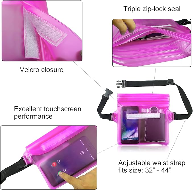 Waterproof Waist Pouch 2-Pack | Beach Accessories Fanny Pack for Swimming Snorkeling Sailing Kayaking Beach Pool Water Parks | Keep Your Phone Wallet Safe and Dry (White & Black)