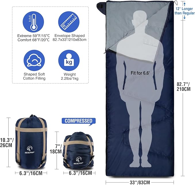 REDCAMP Ultra Lightweight Sleeping Bag for Backpacking, Comfort for Adults Warm Weather, with Compression Sack