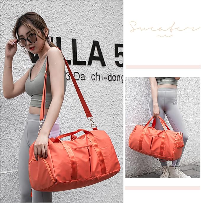 KARRESLY Sports Gym Bag for Women Travel Duffel Bag with Wet Pocket and Shoes Compartment for Training Swim Yoga(Orange)