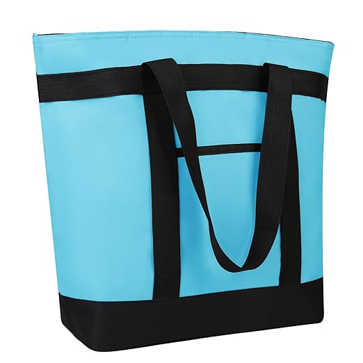 2Pk Insulated Reusable Tote Bag for Grocery Shopping for Women/Men, Pizza/Food Delivery Bag to Keep Food Cold/Hot for Uber Eats/Doordash/Grubub, Cooler bags for Travel/Beach/Picnic, Blue