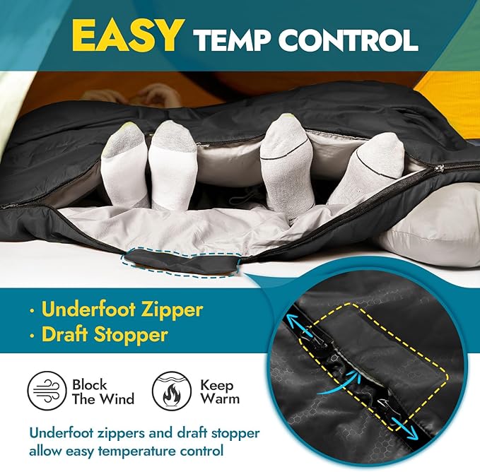 CANWAY Double Sleeping Bag Flannel for Adults Cold Weather Queen Size Two Person Sleeping Bags for Camping with 2 Pillows