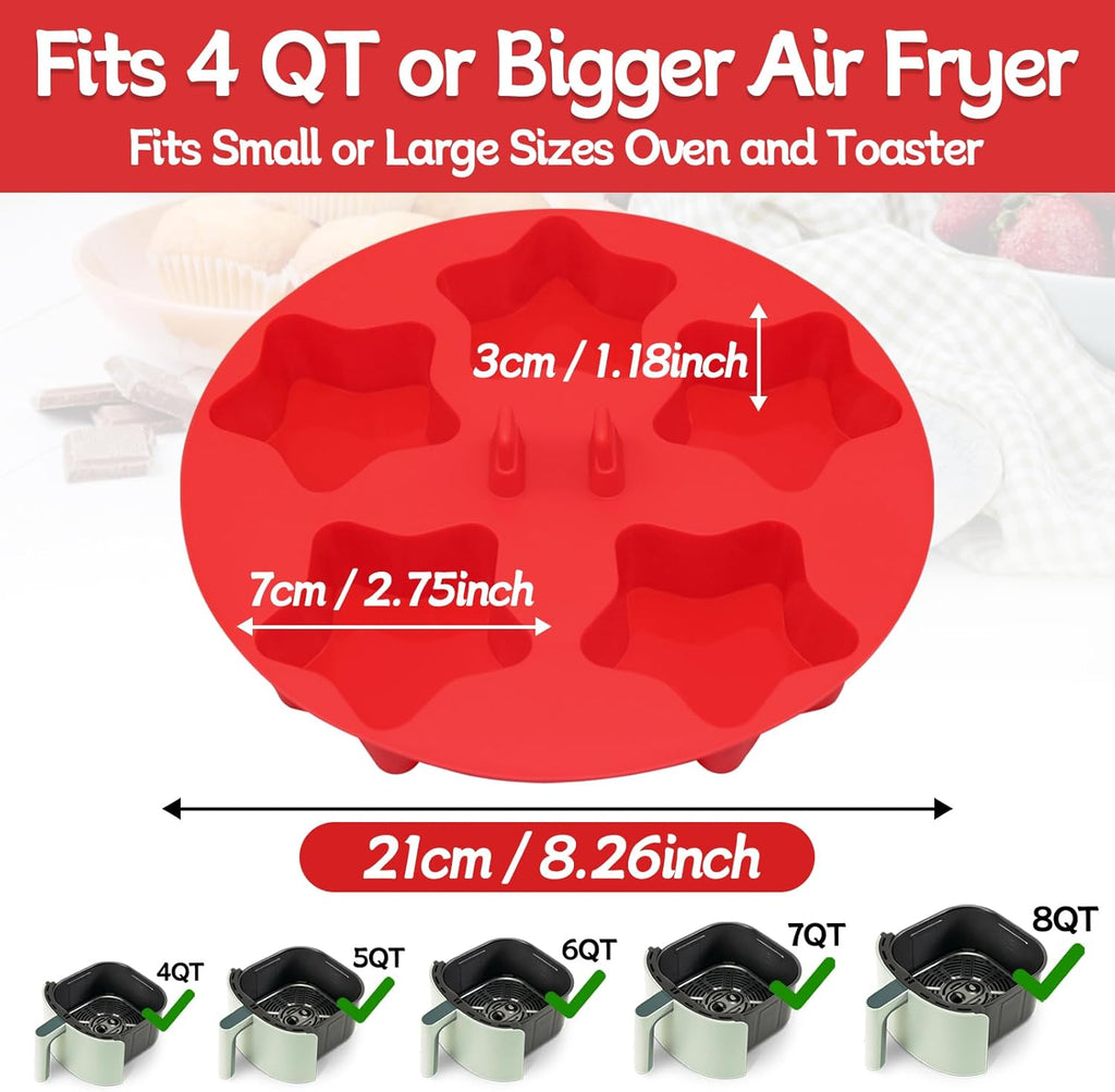 Silicone Air Fryer Muffin Pan for Baking with Star Shape 1Pcs, Non Stick Silicone Cupcake Pans 5 Cups Egg Bites Mold, Muffin Tins for Oven Instant Pot Toaster Dishwasher