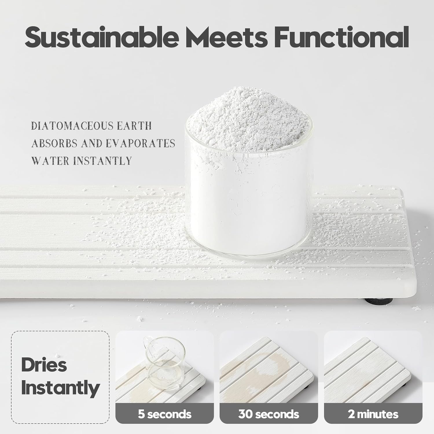 2PCS Diatomite Quick Stone Drying Tray Mat for Bathroom & Kitchen Counter, Instant Dry Water Absorbent Drink Bar Coaster,Vanity Sink Caddy Organizer,Dish Soap Sponge Holder, White,9"x3.5"