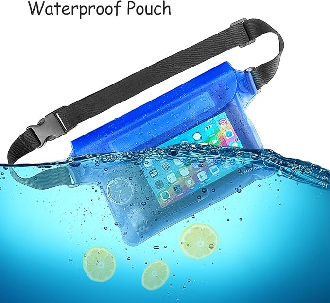 Waterproof Waist Pouch 2-Pack | Beach Accessories Fanny Pack for Swimming Snorkeling Sailing Kayaking Beach Pool Water Parks | Keep Your Phone Wallet Safe and Dry (White & Black)